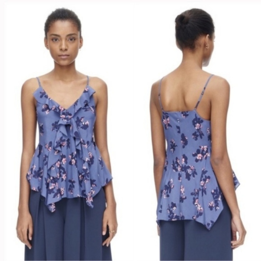 Rebecca Taylor Purple Floral Ruffle Cami